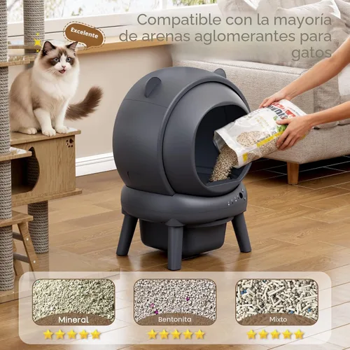 Vista 7 de Caja de arena automática, caja de arena autolimpiante con control de aplicación, gran capacidad para múltiples gatos, control de ruido y olor
