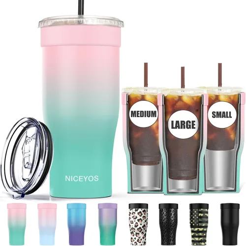 Vista 15 de Funda universal para café helado - Funda aislante reutilizable de acero inoxidable de doble pared mejorada para bebidas frías, se ajusta a tazas