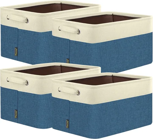 Vista 31 de BALEINE 1 paquete de contenedores de almacenamiento de tela para estantes, cestas de almacenamiento de lino para organizar, contenedores decorativos