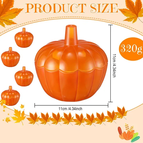 Vista 2 de Tanlade 4 tarros de calabaza de cristal de Acción de Gracias de 10 onzas con tapa, recipientes decorativos de calabaza para galletas de calabaza