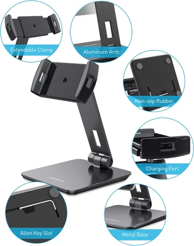 Vista 8 de AboveTEK Quiosco de negocios soporte de aluminio para tablet iPad, soporte giratorio de 360° para tableta y teléfono para cualquier tableta de 4 a