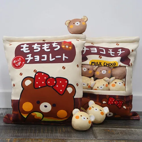 Vista 2 de Nenalayo Linda Bolsa de Juguete de Peluche de Oso de Chocolate, Cojín Decorativo Suave, Juguetes de Animales de Peluche, Regalos Creativos