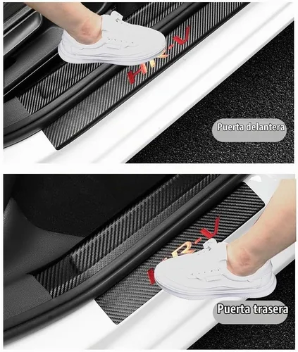 Vista 2 de LEXLEY Protector de umbral de puerta de cuero estilo fibra de carbono para HRV HR-V 2023, 2024, 2025, 2026, 2027, protector de umbral de puerta