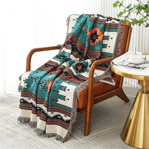 Vista 9 de Homesy - Mantas boho del suroeste, manta reversible verde azteca del suroeste para mueble, silla, sofá, hogar, uso exterior, playa, auto, carpa