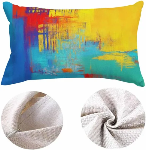 Vista 5 de EKOBLA Fundas de almohada abstractas de acuarela rectangulares oblongas Diseño de arte digital moderno y brillante Elemento de algodón y lino