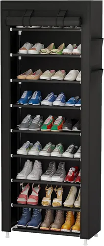 Vista 3 de Calmootey Organizador de zapatos de 5 niveles, estante portátil para zapatos con cubierta de tela no tejida para armario, pasillo, dormitorio, Gris