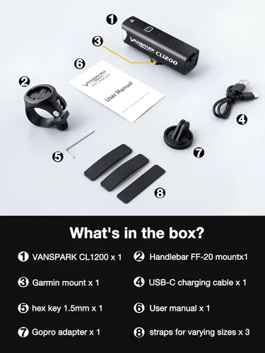 Vista 15 de VANSPARK CL1200 - Luces de bicicleta de 1200 lúmenes, faro de bicicleta con corte de 1200 lúmenes, luces de bicicleta recargables USB-C, cuerpo
