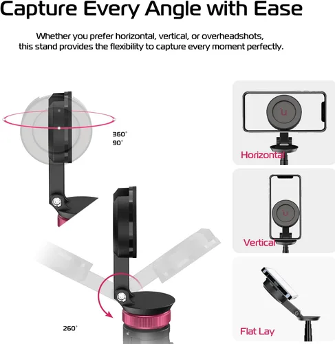 Vista 5 de ULANZI Palo de Selfie Magnético de 61'' Trípode para Teléfono con Control Remoto Inalámbrico, Soporte Extensible para Teléfono Celular, Compatible