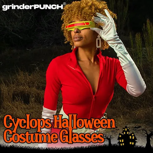 Vista 3 de grinderPUNCH Lentes de sol futuristas para disfraz de alienígena, escudo de cíclope, espejo de fiesta, lente mono, paquete de 2