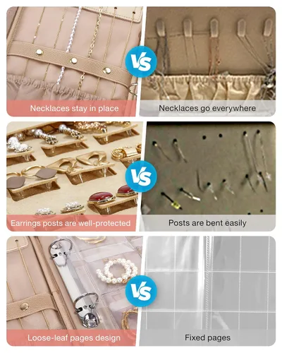 Vista 3 de BAGSMART Estuche organizador de viaje de joyería para el hogar, organizador de joyas, carpetas de anillos, bolsas de joyería, rollos de joyas