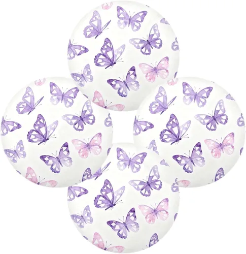 Vista 2 de Butterflies Purple and White Round Christmas placemats placemats Easy to Clean Waterproof Set of 4 15x15 in individuales para mesa de comedor