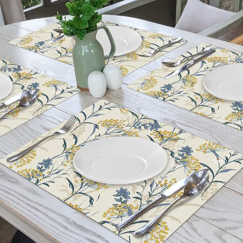 Vista 5 de Manteles individuales lavables con diseño floral de primavera, de piel sintética, resistentes al calor, impermeables, lavables, reutilizables