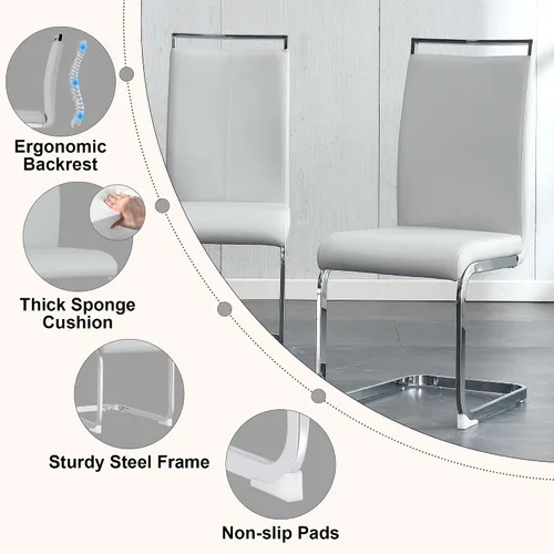 Vista 3 de Juego de 6 mesas de comedor de cristal, moderno juego de mesa de comedor de vidrio templado rectangular transparente de 71 pulgadas y 6 sillas