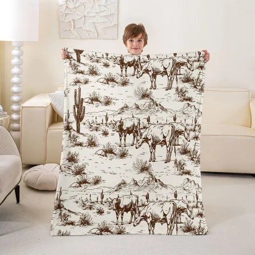 Vista 8 de Erosebridal Manta de vaquero occidental de 40 x 50 pulgadas, diseño del desierto americano del salvaje oeste americano, ilustración dibujada a mano