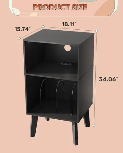 Vista 3 de WLIVE Moderna mesita de noche con almacenamiento, mesita de noche de espacio pequeño, mesa auxiliar para dormitorio y sala de estar, mesita de noche