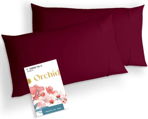 Vista 10 de Carressa Linen Juego de 2 fundas de almohada de algodón egipcio de alta densidad de hilos tamaño Queen (arena), suaves, de tejido satinado