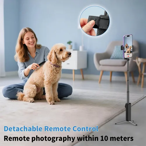 Vista 6 de yAyusi Mini trípode extensible para selfie stick con control remoto, trípode portátil de tamaño de bolsillo para iPhone, pequeño y compacto