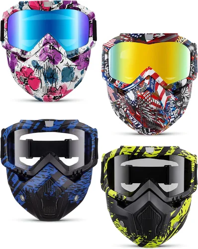 Vista 9 de Frienda - 2 gafas de motocicleta con máscara facial extraíble, estilo clásico