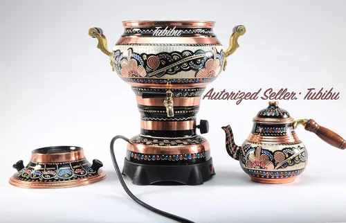 Vista 2 de Juego de tetera Samovar de cobre accionado eléctricamenteHecho a mano Samovar de cobre real (220 v)