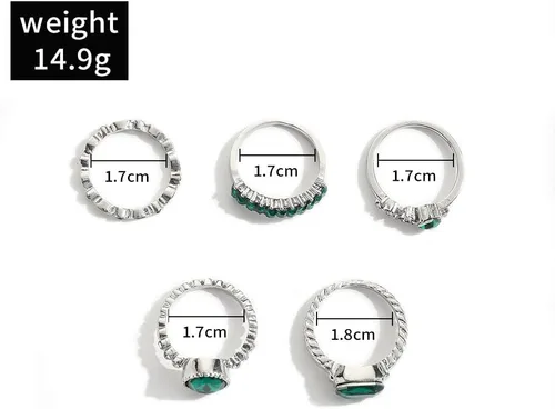 Vista 2 de Juego de 4 anillos de esmeralda vintage para mujer, anillos de dedo de cristal esmeralda vintage, anillos para nudillos, anillos dorados