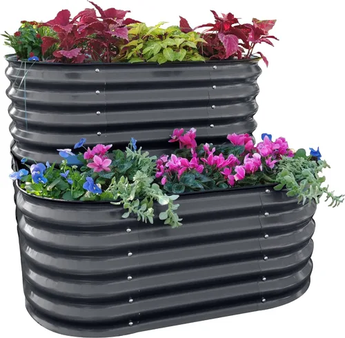 Vista 10 de Vego garden Jardinera elevada en cascada de metal galvanizado para verduras, hierbas y flores, verde británico