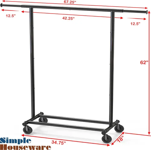 Vista 7 de Simple Houseware - Perchero de ropa resistente, sostiene hasta 150 lbs, varilla extensible de 42 a 67 pulgadas, negro
