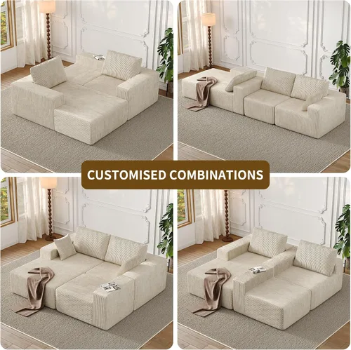 Vista 5 de Yanosaku Sofá modular en forma de L de 107 pulgadas, sofá modular Cloud con diván, tapizado, sin montaje, asiento profundo, cojines suaves