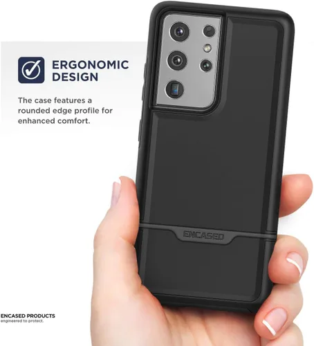 Vista 4 de Encased Rebel Series - Funda protectora resistente con clip para cinturón (2021) diseñada para Samsung Galaxy S21 Ultra - Negro