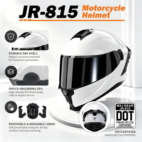 Vista 3 de Casco de motocicleta, casco modular de motocicleta de doble visera abatible de cara completa JR-815, casco de motocicleta aprobado por DOT con 2