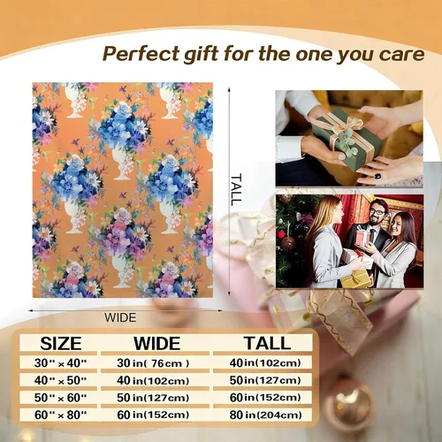 Vista 9 de Manta de franela de ramo floral de terracota y acuarela de 10.58 oz/m² - 60 x 80 pulgadas, ultra suave, cálida y acogedora manta de forro polar