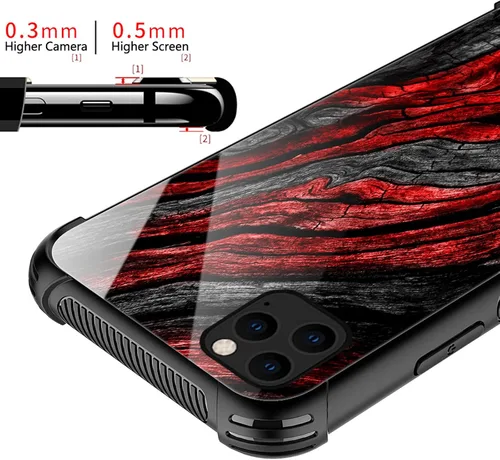Vista 2 de CARLOCA Funda compatible con iPhone 13 Pro Max, diseño gráfico de identidad de grano de madera negra y roja, a prueba de golpes, antiarañazos