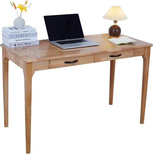 Vista 10 de Escritorio de madera maciza con cajones, escritorio de computadora de madera para oficina en casa, escritorio de estudio de juegos para espacios