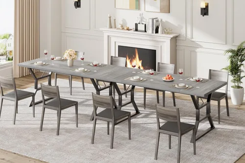 Vista 3 de GarveeHome Mesa de comedor grande de 70.9 pulgadas para 6, mesa de cocina rectangular con patas de metal resistentes, mesa de comedor de madera