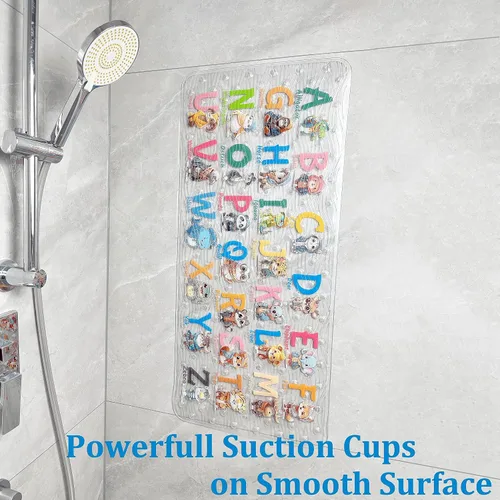 Vista 5 de BOPPIE Tapete de baño antideslizante para bañera para niños, tapete de baño antideslizante para bañera, tapete de baño XL grande, 35 x 15 pulgadas
