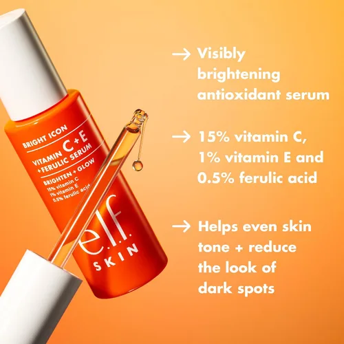 Vista 2 de e.l.f. SKIN Bright Icon Vitamina C + E + suero de ácido ferúlico Mini, suero facial iluminador y calmante, ayuda a uniformar el tono de la piel