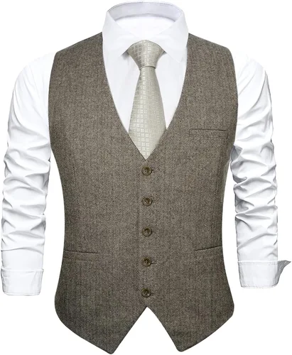 Vista 2 de FAIMO Suit Vest for Men Tuxedo, Wool Tweed Vest for Mens Waistcoat, Formal Mens Dress Vest for Wedding Business Party