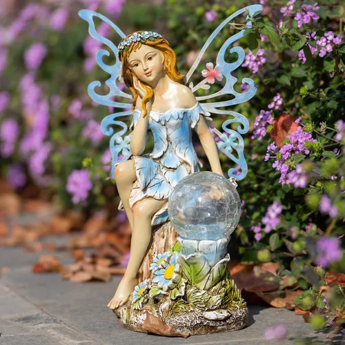Vista 15 de Suyorpe Decoración de estatua de hada de flores de jardín al aire libre, divertidas figuras de hadas oscilantes para patio, césped, porche, regalos