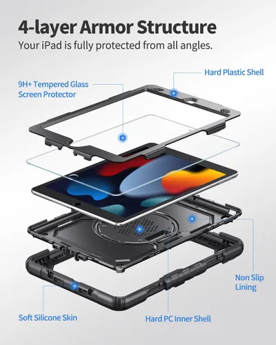 Vista 2 de Funda para iPad de 9ª/8ª/7ª generación, funda para iPad 10.2 2021/2020/2019, [a prueba de niños] ambison funda protectora de cuerpo completo