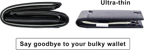 Vista 5 de Cartera plegable para hombre con clip para dinero bolsillo frontal minimalista de cuero con bloqueo RFID