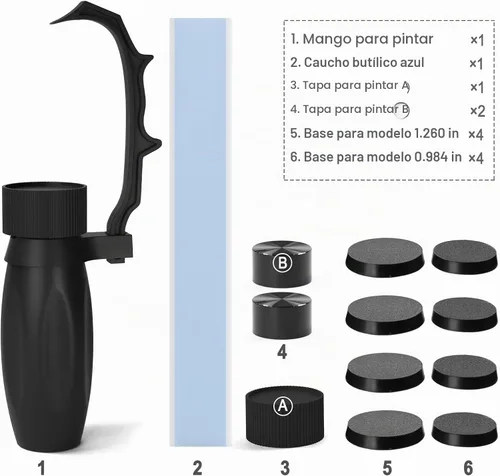 Vista 3 de Mango de Pintura WH01 para Miniaturas de Juego de Guerra con Bases de Modelo (Negro)