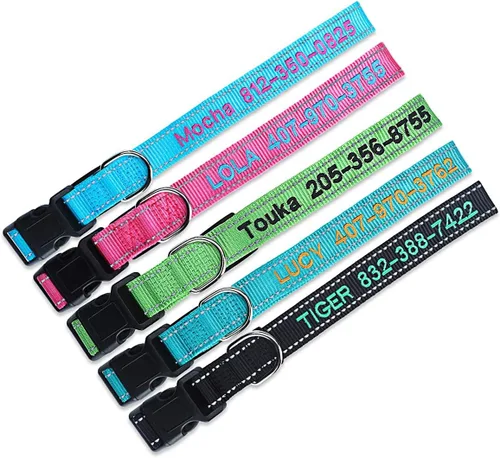 Vista 8 de Collar de perro personalizado, nombre de mascota bordado personalizado y número de teléfono, 4 tamaños ajustables, XS, pequeño, mediano, grande