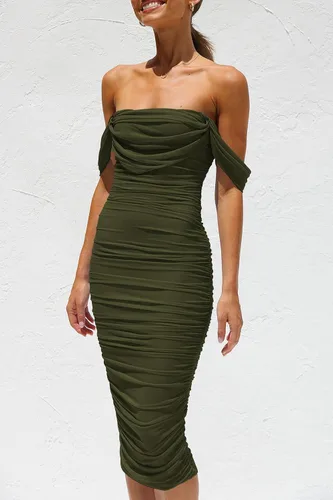 Vista 7 de PRETTYGARDEN Vestido de verano para mujer, con hombros descubiertos, fruncido, entallado, sin mangas, ajustado, para fiesta, club, por debajo
