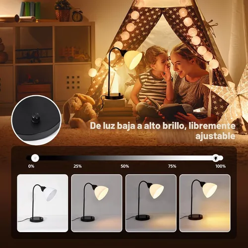 Vista 3 de Lámparas de escritorio, lámparas de mesa para dormitorios con 2 puertos USB, lámparas de noche regulables continuas, lámpara ajustable para sala