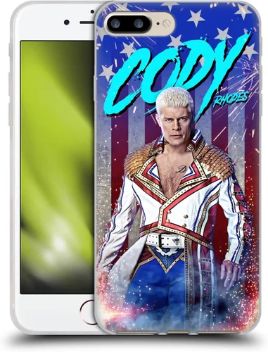 Vista 68 de Head Case Designs Funda de gel suave con licencia oficial de la WWE American Nightmare Flag Cody Rhodes Graphics compatible con Apple iPhone 7