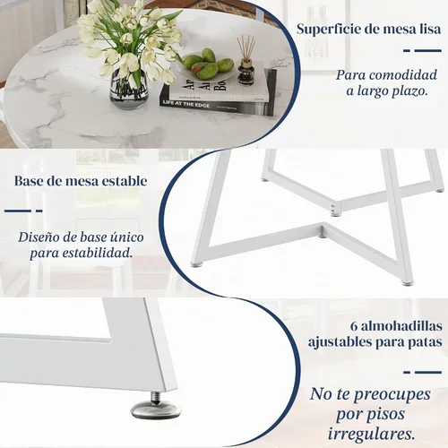 Vista 4 de VECELO Juego de mesa de comedor redonda pequeña para 2, mesa de madera con marco de metal fuerte, comedor moderno con sillas para cocina, rincón