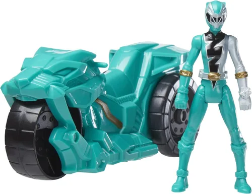 Vista 2 de Power Rangers Dino Fury Rip N Go Sabertooth Battle Rider and Dino Fury Green Ranger - Figura de acción y vehículo de 6 pulgadas, juguetes para niños