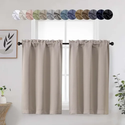 Vista 57 de Aqua Cafe - Juego de 2 paneles de cortinas opacas de 24 pulgadas de largo, con aislamiento térmico suave y sólido, para ventanas de baño, sótano