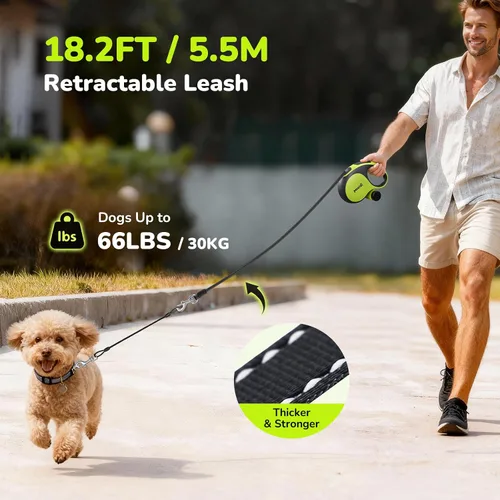 Vista 2 de Pecute - Correa retráctil para perro con cable a prueba de mordiscos - 18,2 pies de correa retráctil resistente para mascotas con dispensador