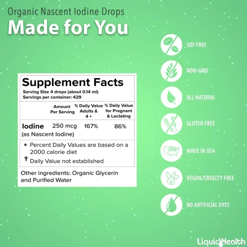 Vista 5 de LIQUIDHEALTH USDA - Gotas líquidas de yodo naciente orgánico, suplemento de yodo puro para tiroides y apoyo inmunológico, suplemento energético