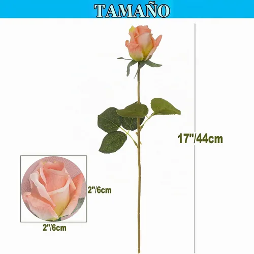 Vista 2 de 12 capullos de rosas artificiales medio abiertos, rosas de seda de tacto real de 17 pulgadas con flores parcialmente abiertas, flores artificiales